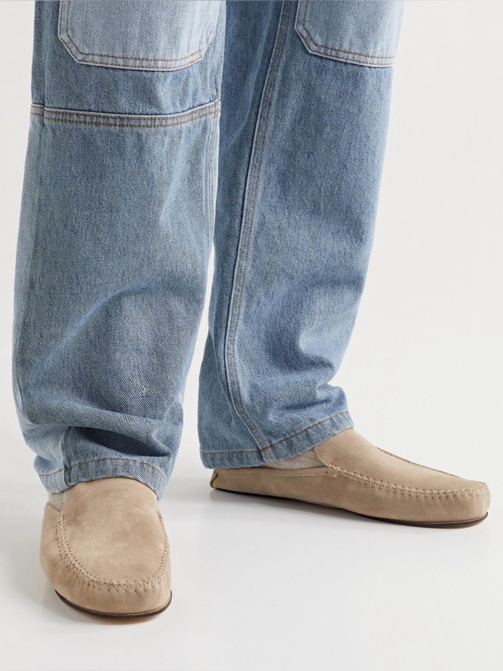 Manolo Blahnik Crawford Taupe Suede Slip-On Loafers